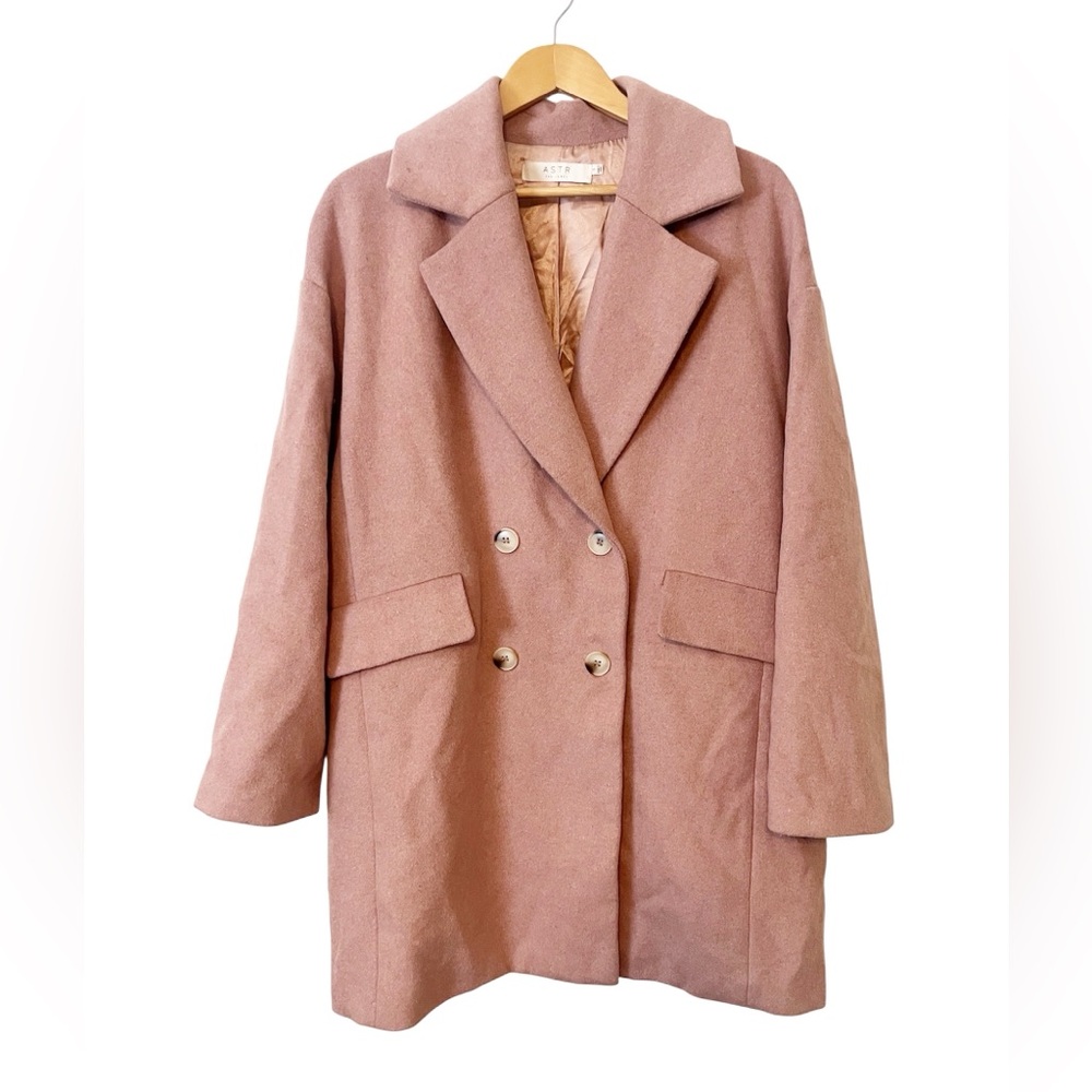 Astr the Label Dusty Pink Double-Breasted Wool Blend Pea Coat Size Small